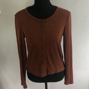 American Eagle Outfitters Long Sleeve Med Rust Brown Top